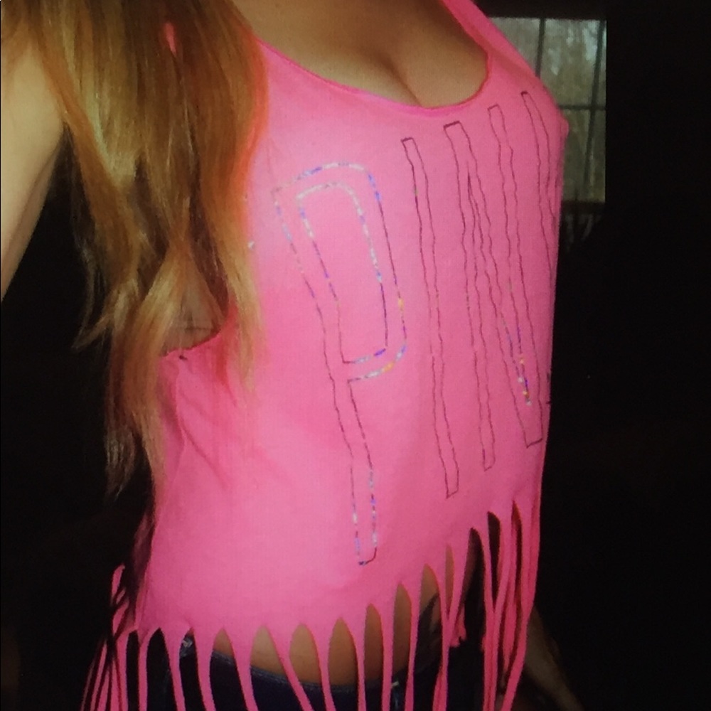 Vs pink M cropped fringe tank top - Picture 2 of 5